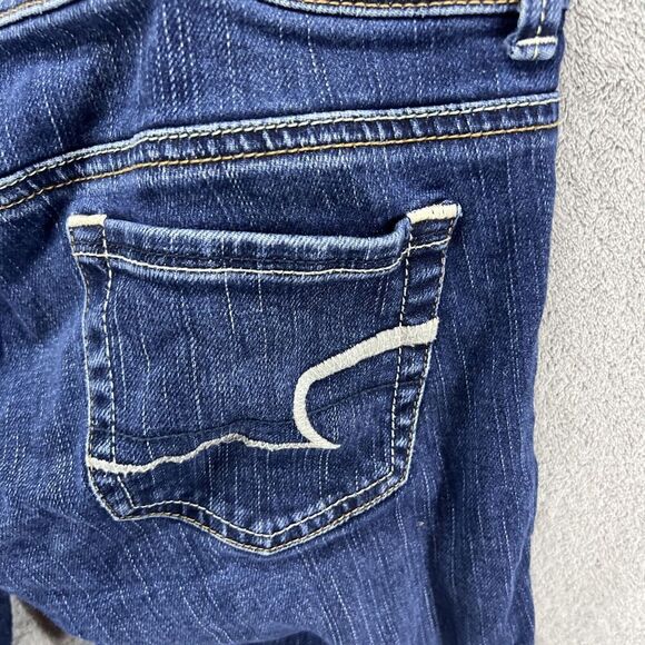 American Eagle Jeans Womens 2 Short Original Boot Stretch Blue Denim Dark Wash - Picture 5 of 8